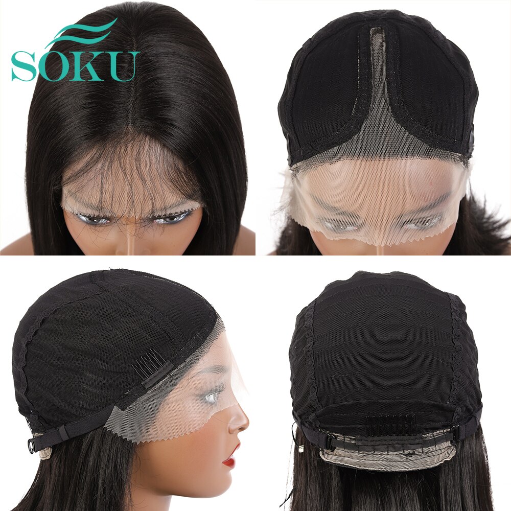 SOKU-perruque noire synthétique longue et lisse avec raie centrale, cheveux naturels en Fiber résistante à la chaleur, pour femmes noires