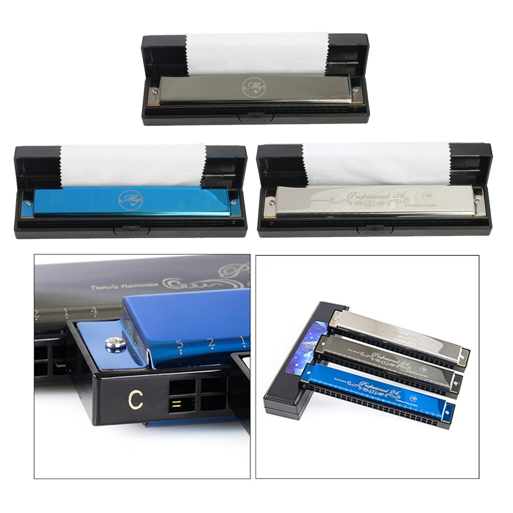 24 Holes C Key Tremolo Harmonica Mouth Organ Pro Harmonica Musical Instrument for Beginner Students Adults