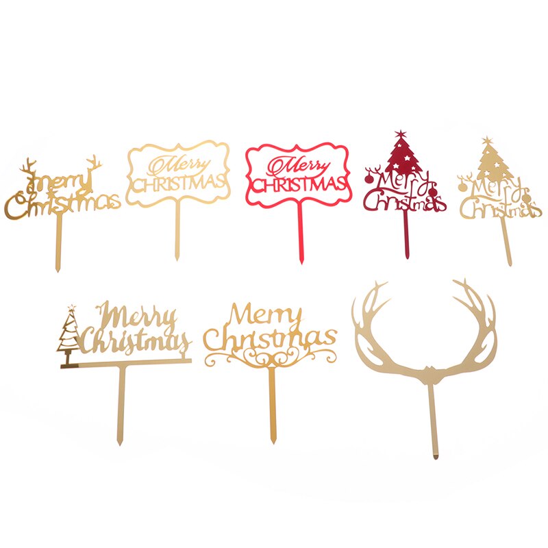 1PC Merry Christmas Cake Flag Topper Acrylic Cake Card Inserting Party Cake Decoration Christmas Plug-in party Supplies