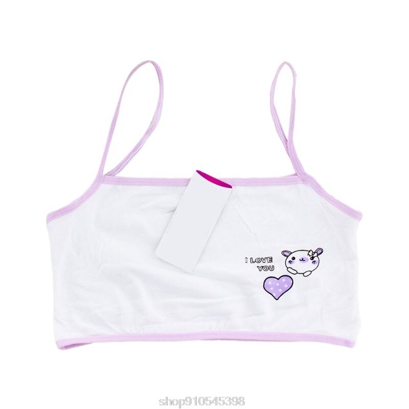 Young Girls Training Bra Bear Heart Printed Cotton Underwear Teenager Puberty Single Layer Bralette 6-14T N09 20: Purple