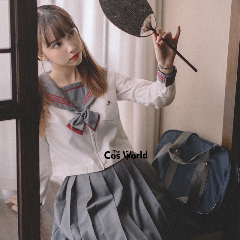 [kawano] wit grijs zomer marineblauw matrozenpak tops rokken jk middelbare school uniform klas uniform studenten kleding