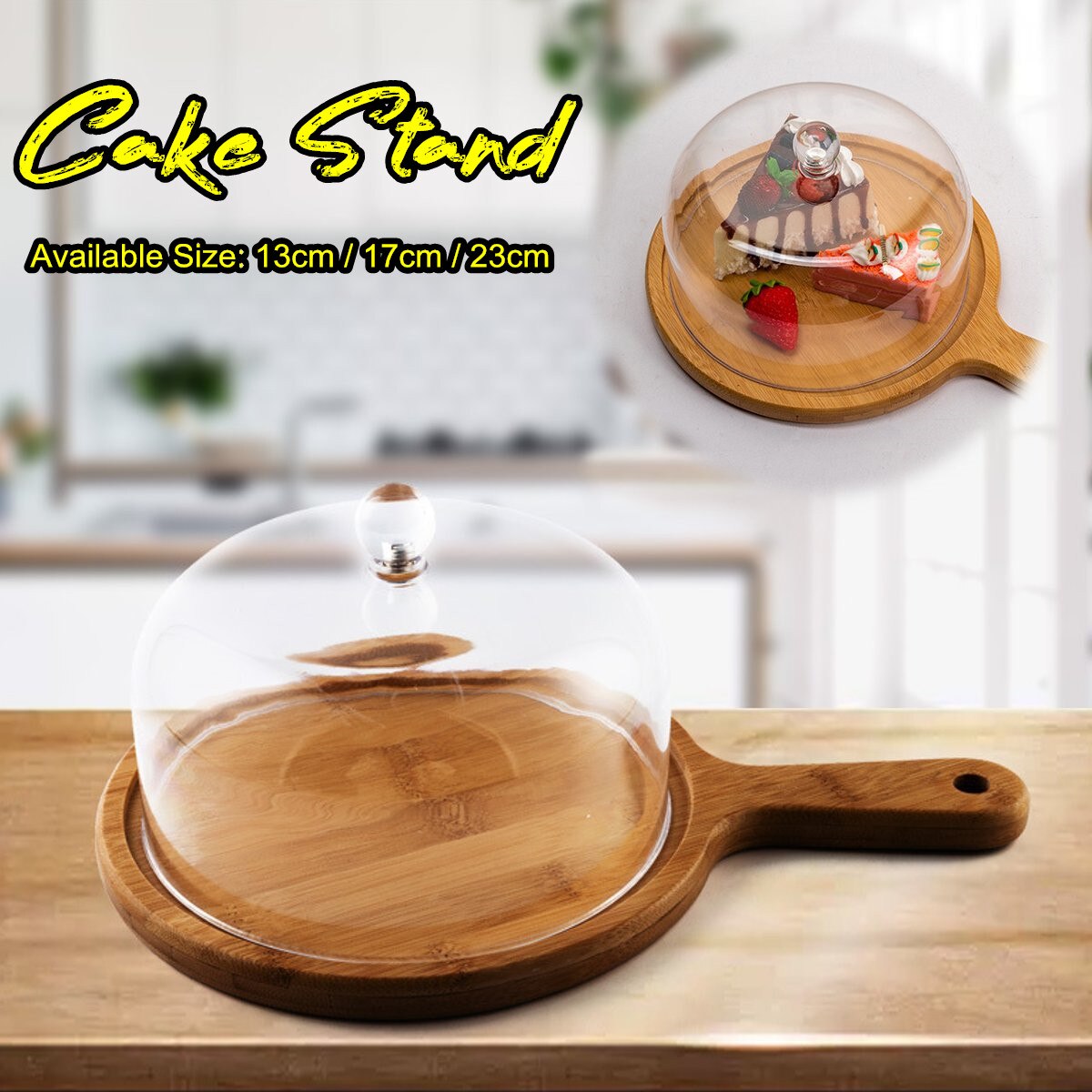 Transparent Acrylic Round Cake Stand Bamboo Tray Dust Cover Food Cover Dessert Display Stand For Weddings Birthday Decor 3 Size