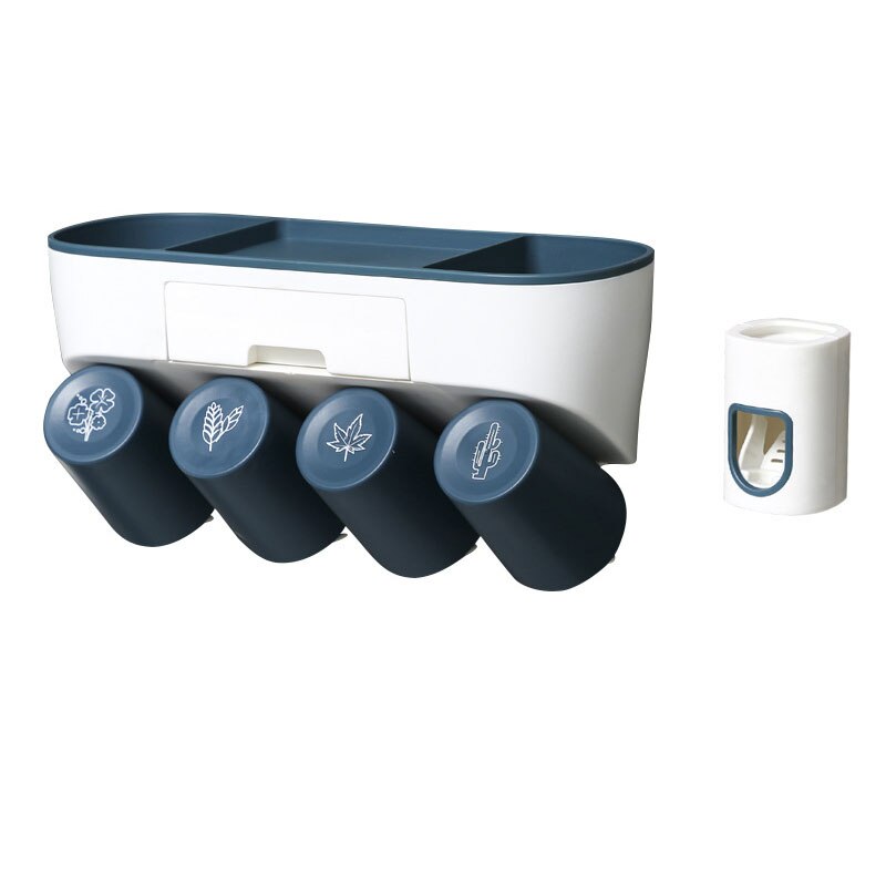 Punch-free Toothbrush Rack Porous Upside-down Draining Storage Box Toothpaste Squeezer Dispenser Bathroom Accessories: 4 cups set B
