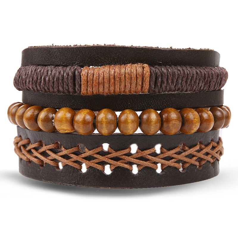 Ifmia Vintage Multilayer Bar Brief Lederen Armband Mannen Mode Handgemaakte Bead Gevlochten Touw Wrap Armband Geweven Sieraden