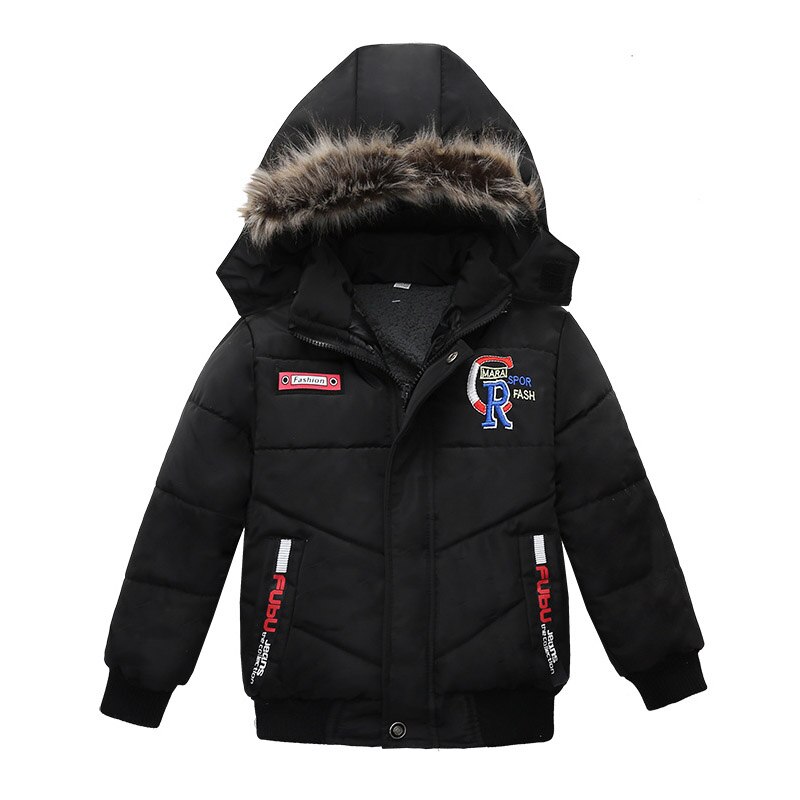 Herfst Winter Mode Jongens Dikke Warme Bovenkleding Jassen Kids Hooded Jas Kinderen Katoenen Jas Kinderen Jas Baby Jongens Kleding: Black / 2T