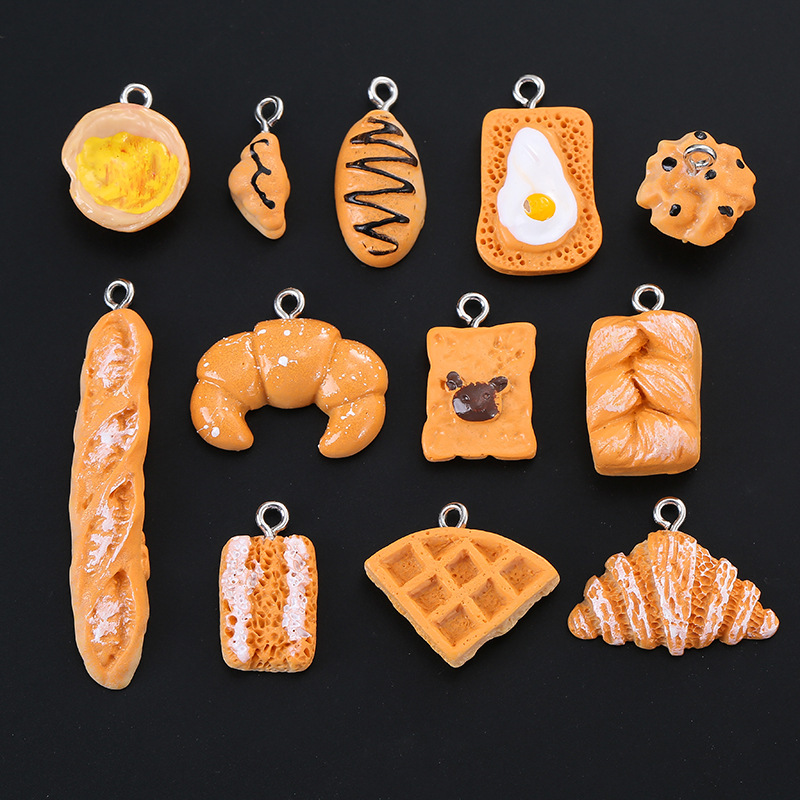 10 sztuk sztuczna żywność żywica Charms chleb ciasto ciasteczka Charms dla bransoletki tworzenia biżuterii Kawaii śliczny wisiorek, breloczek akcesoria: orange