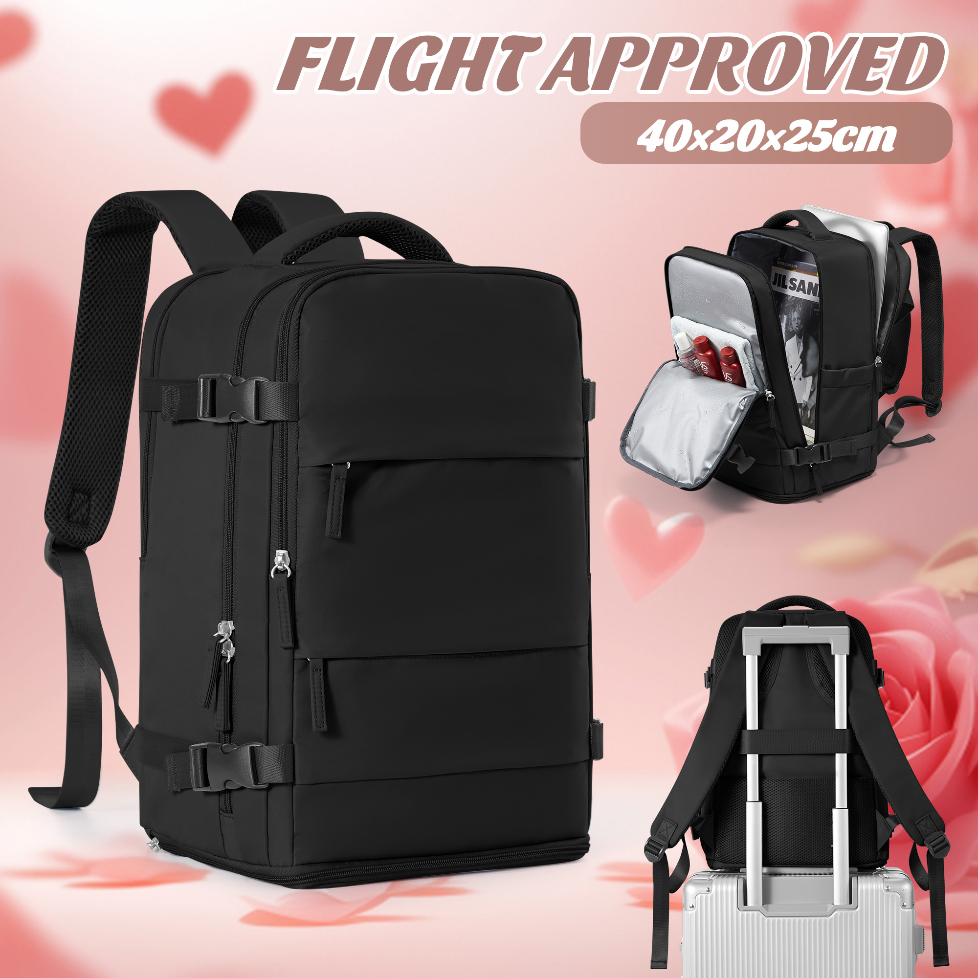 Backpack Travel Cabin Airplane 40x20x25 Ryanair Travel Backpack Suitcase Hand Luggage Backpack Men's Women's Clothing Rucksack: black