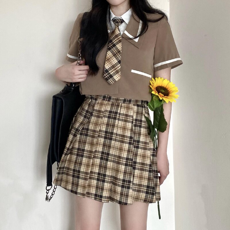 Uniforme scolaire japonais Harajuku Jk d&#39;été, jupe plissée à manches courtes pour femmes, Streetwear à carreaux Mini jupes 2022