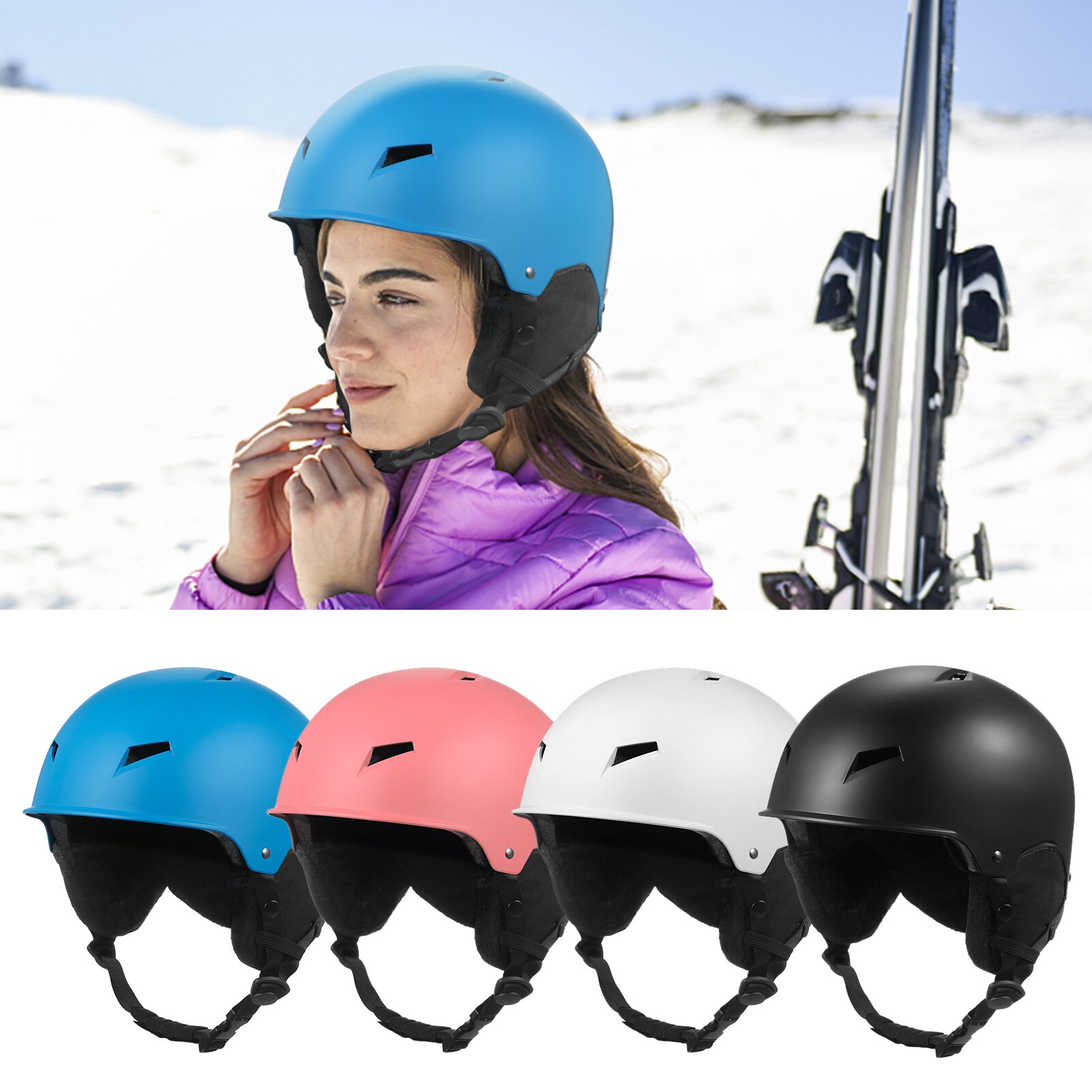 Safety Ski Helmet Snow Helmets with Goggle Fixed Strap Women Men Snowboard Helmet with Detachable Earmuff for Outdoor Sport