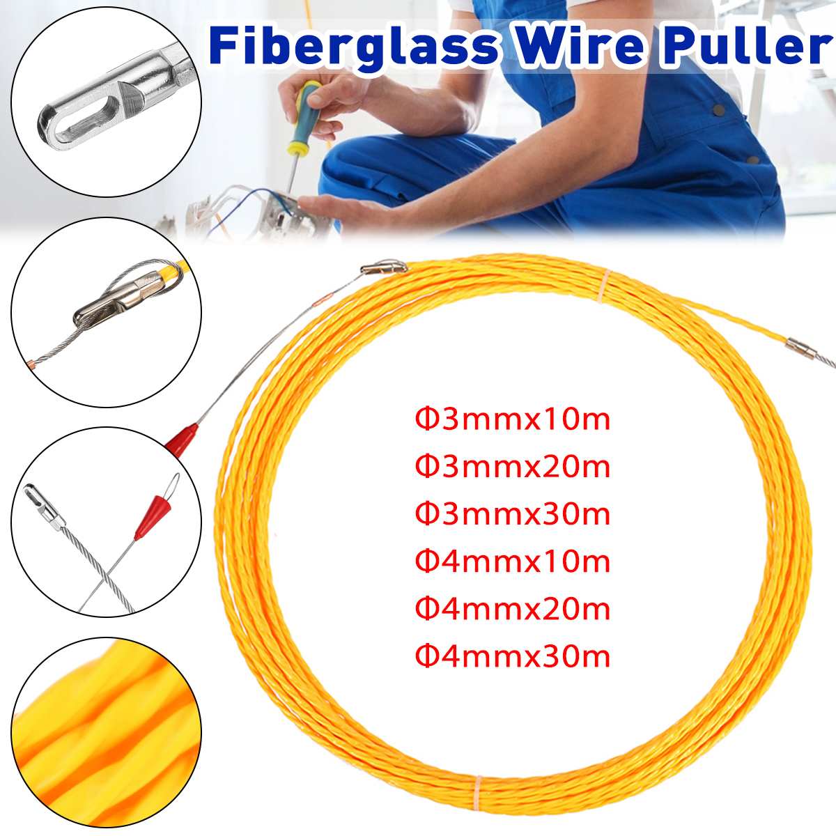 Professionele 3/4Mm 10/20/30M Glasvezel Elektrische Kabel Tape Leiding Duct Kabel Push Puller gereedschap Wiel Duwen Voor Bedrading Instal
