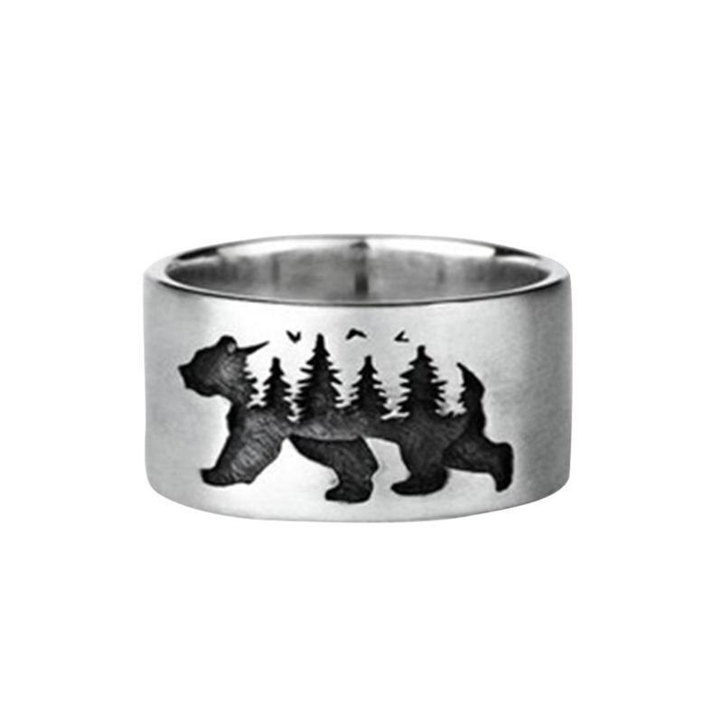Stücke Jahrgang drucken Weiß Bär Wald Ring Für Frauen retro Schmuck Weibliche Ebene Legierung Party Punk Männer Silber s9S1: 6