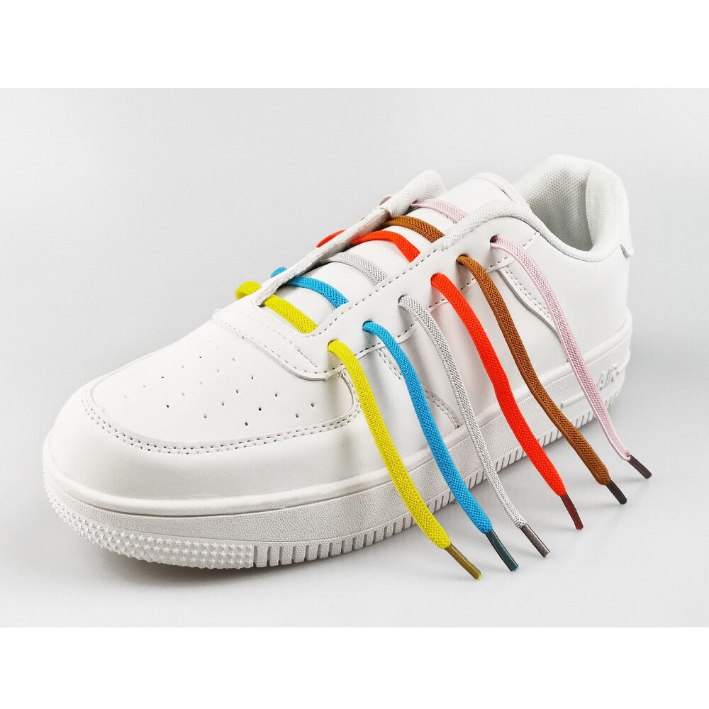 Lacets plats élastiques pour femmes et hommes, faciles à porter, faciles à assortir, chaussures blanches décontractées pour enfants, lacets colorés