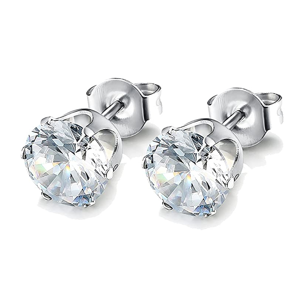 6 Pairs Stainless Steel CZ Stud Earrings for Women Mens Huggie Hoop Earrings Ear Piercing Silver: Style E 1Pair
