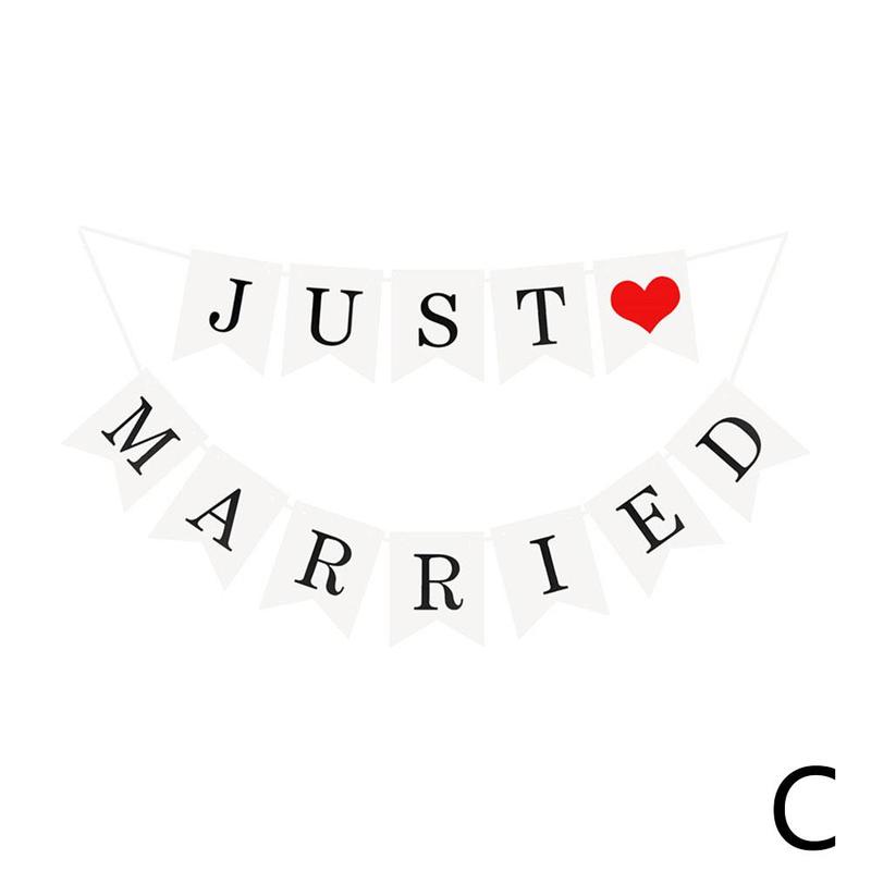 Banderines de boda Vintage Just Married, utilería para fotomatón, cartel de boda, Bandera de , B7U0: White