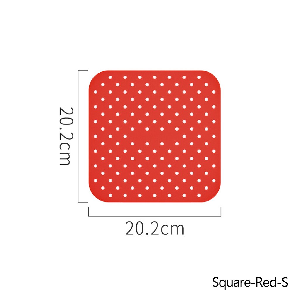 Alfombrilla para freidora de aire, cesta de silicona antiadherente de grado alimenticio para freidoras de aire de 8/9 pulgadas, accesorios de cocina: A-Square-Red-20.2cm