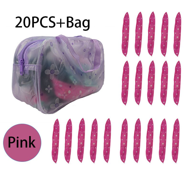 Haar krultang spiraal rollers slaap styler magische krultang roller: Roze 20 stuks