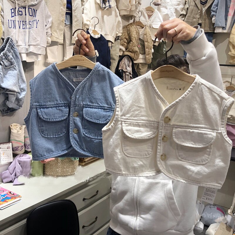 Del bambino del cowboy Della Maglia 2020 di Autunno della Molla Dei Vestiti Dei Bambini Coreani Del bambino Del Capretti del cowboy del Cappotto Dei Bambini Senza Maniche Della Maglia