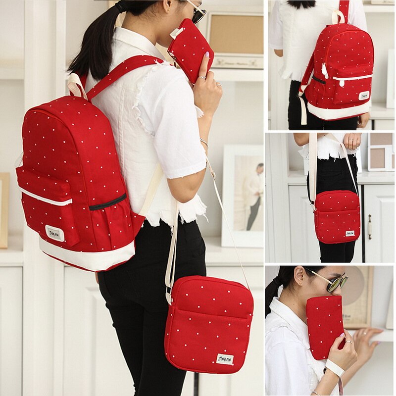 3 pièces/ensemble toile sac à bandoulière école vague Point sac de l'école étudiants école femme voyage sacs à dos