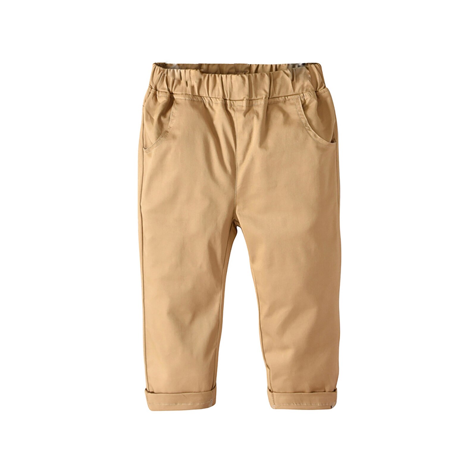 Pantalones de chándal deportivos para niño, ropa informal con bolsillos, color sólido, de 1 a 5 años de edad, para primavera: Khaki / 110 (2-3Y)