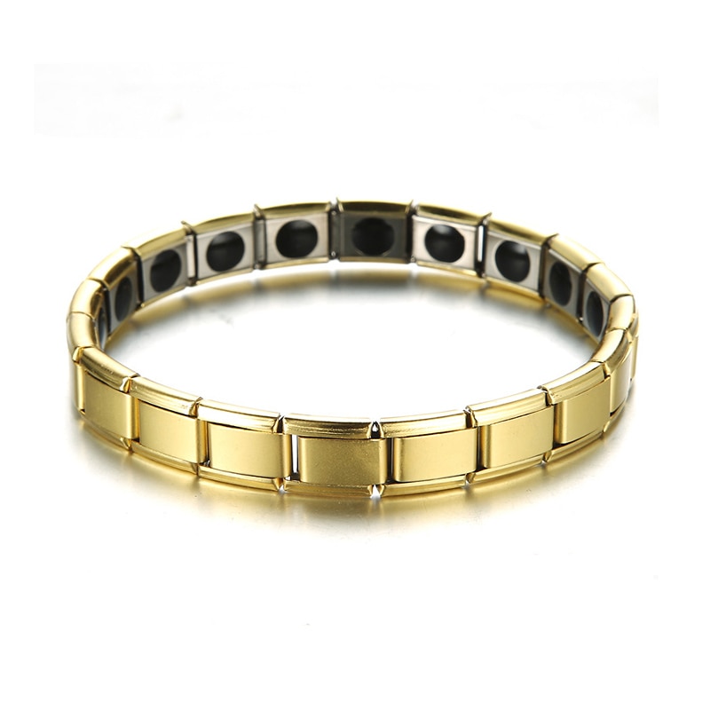 Gezondheidszorg Gewichtsverlies Magnetische Therapie Elemental Armband Artritis Pijn Gezondheid Energie Bio Magnetische Mannelijke: Full gold single row