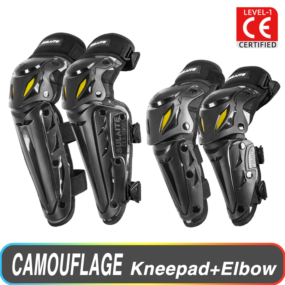 Ginocchiere per moto 4 pezzi + protezione Elow Ginocchiere per motocross resistenti all'usura Attrezzatura di protezione per moto anticaduta: Beige