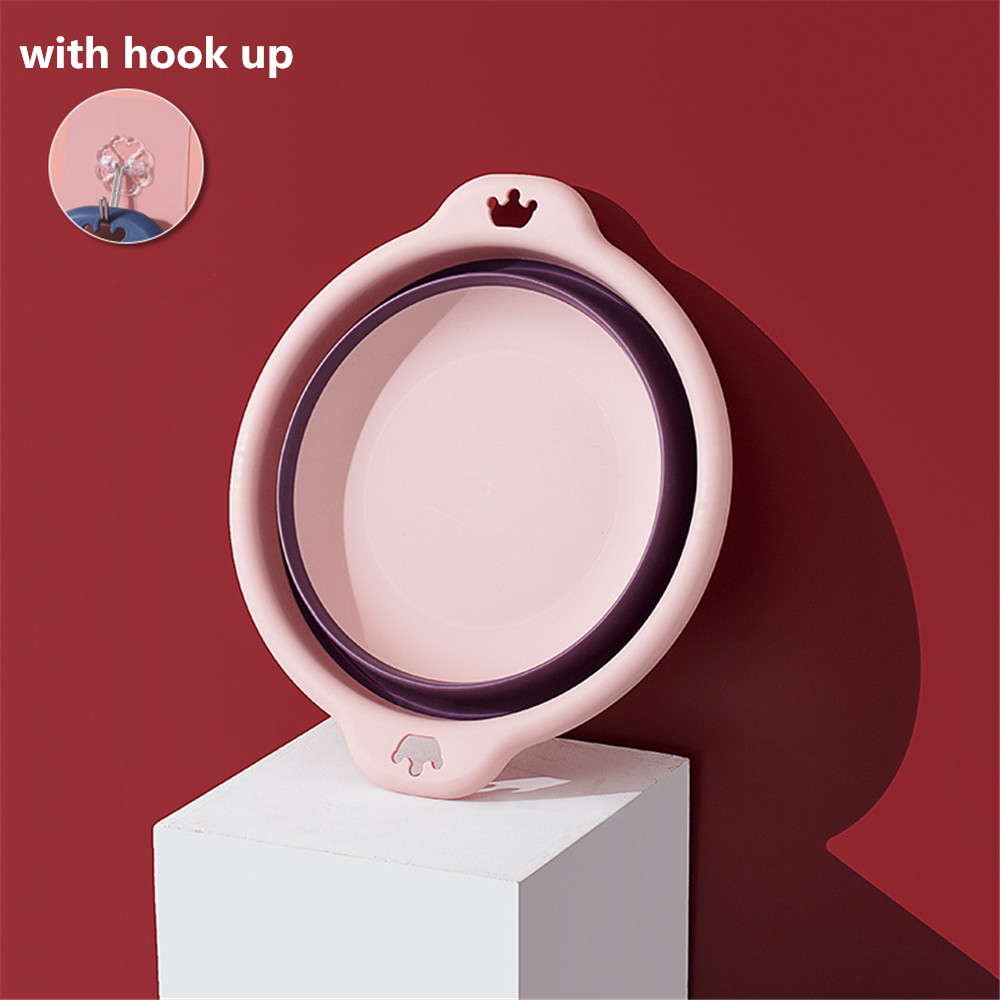 Multi-purpose Folding Wash Basin Portable Hanging Foldable Dish Travel Camping Picnic Cleaning Tools Bathroom Kitchen Basins: Pink M