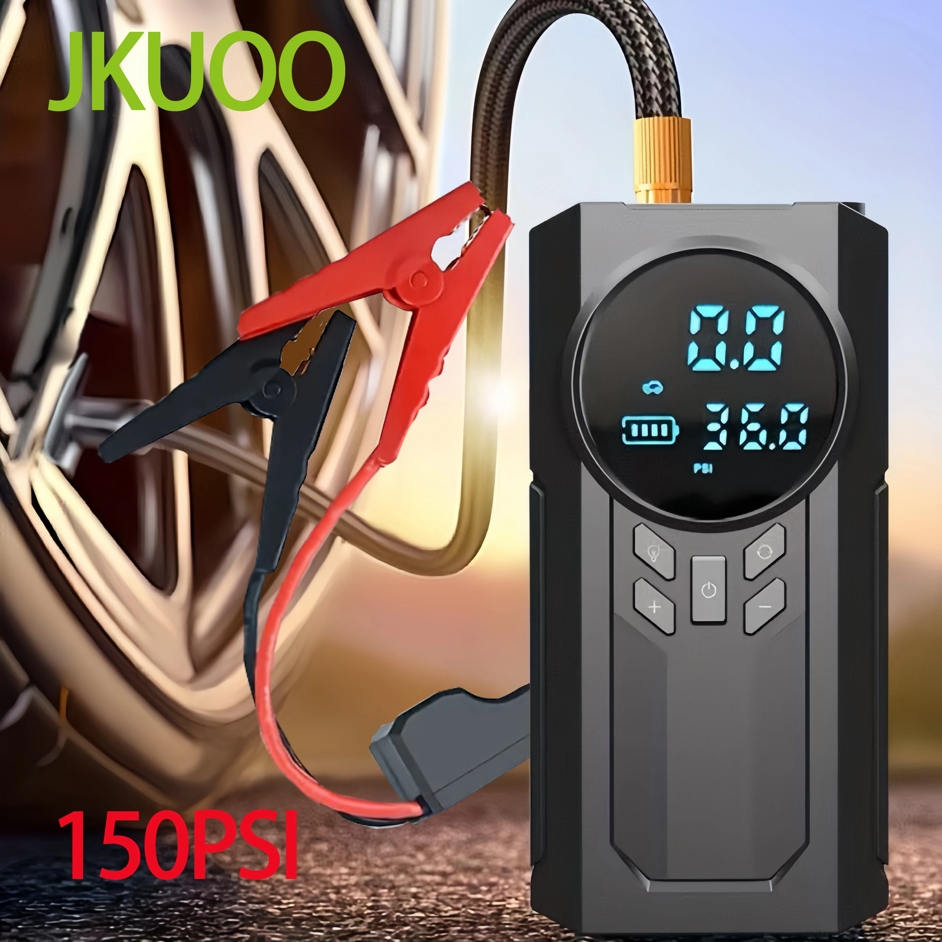 JKUOO Car Jump Starter With Air Compressor LCD Screen 21800mAh Portable Booster Charger 6000A Powerful Car Battery Starting Devi