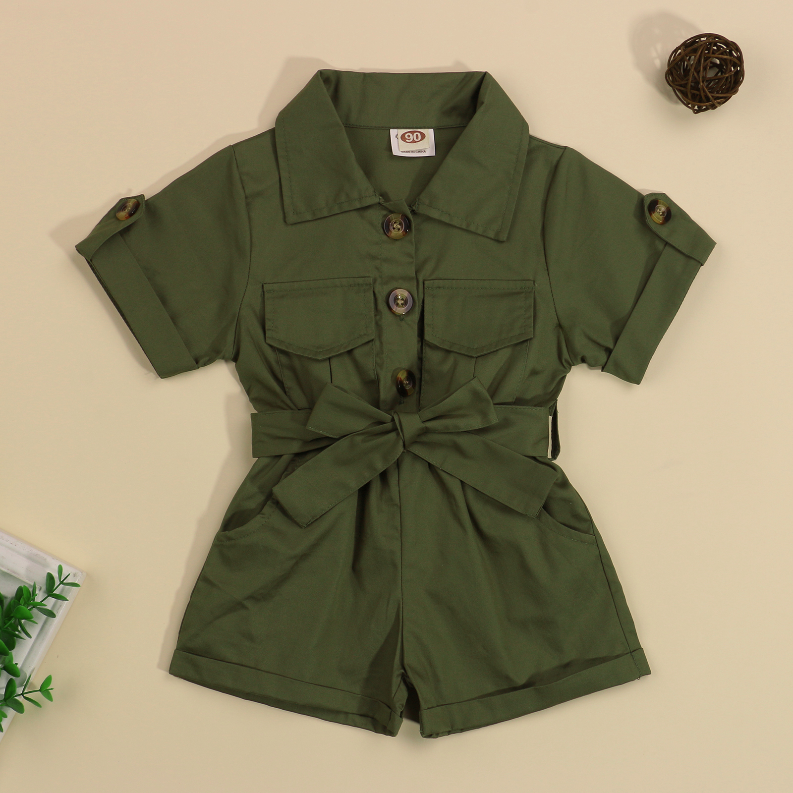 Vêtements d'été pour bébés filles de 1 à 5 ans, salopette à boutons à revers à manches courtes, Style outillage, tenues