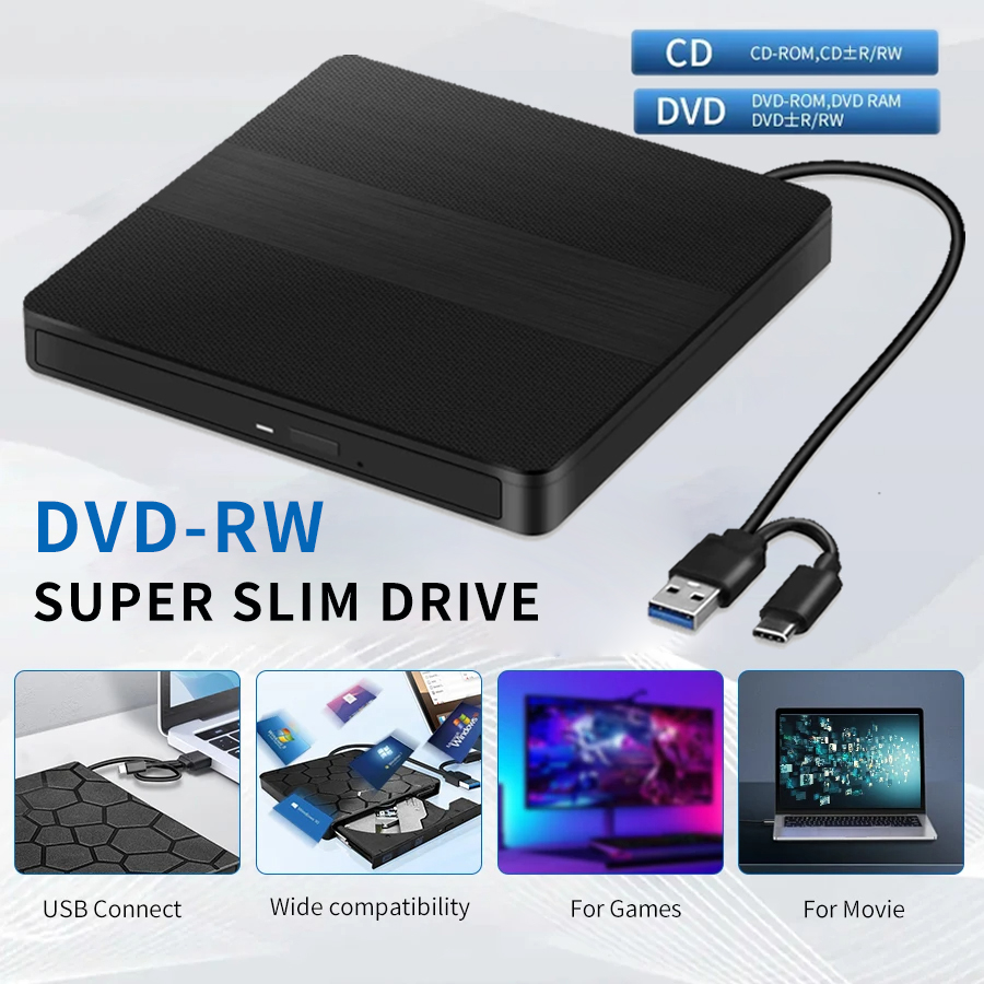 2-in-1 USB 3.0 TypeC Slim Externer DVD VCD CD-Player Schriftsteller Laufwerk Brenner Leser Optische Laufwerke für Laptop PC Notebook DVD-Brenner: Default Title