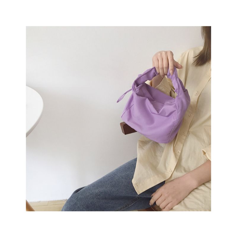 Women Simple Drawstring PU Handbag Messenger Satchel Purse Lady Casual Solid Color Top Handle Bag Female Shopping Tote: Purple 