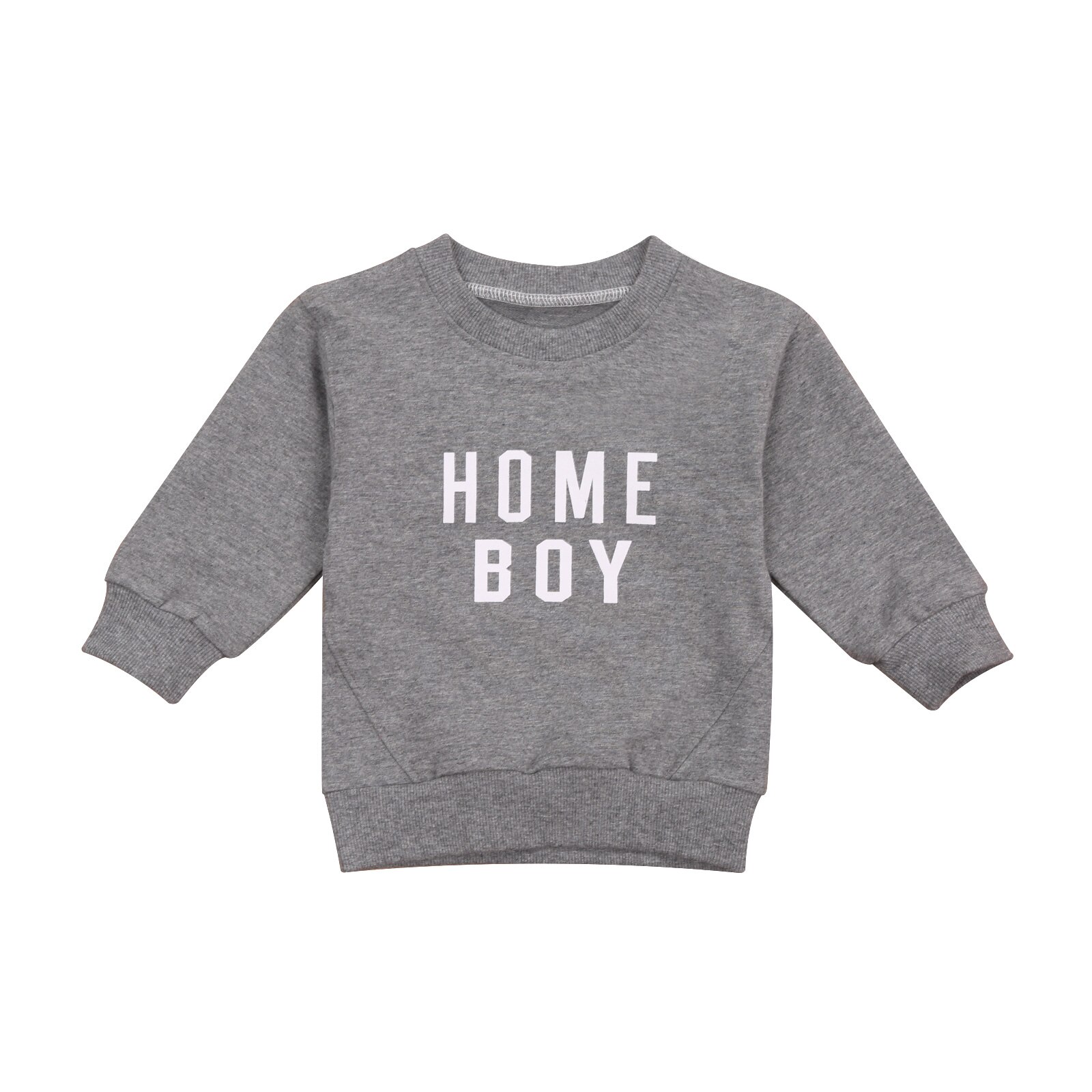 Focusnorm 0-6y herfst baby jongens meisjes sweatshirt tops letter print lange mouwen trui casual tops 2 kleuren: Grijs / 18m