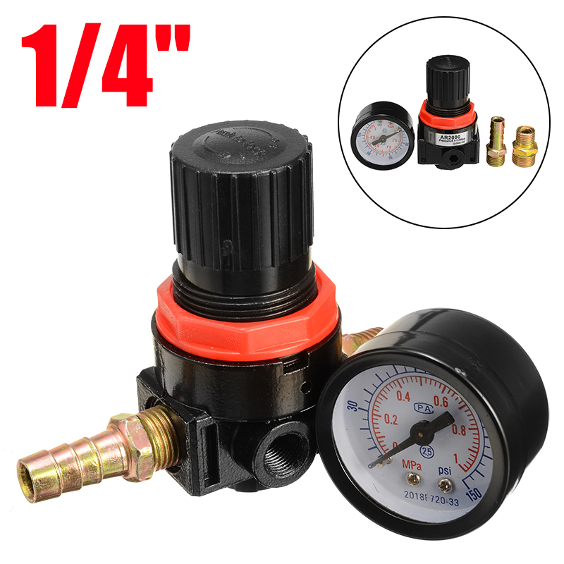 1/4 " mini lufttryksregulator måleur hvlp maling spray ventil trykmåler justeringsmåler til måleinstrument