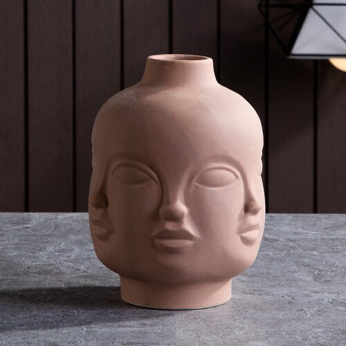 Nordic Ceramic Face Vase Modern Living Room Lip Flower Light Luxury Expression Half Face Decoration Home Decoration Accessories: Matte red-M