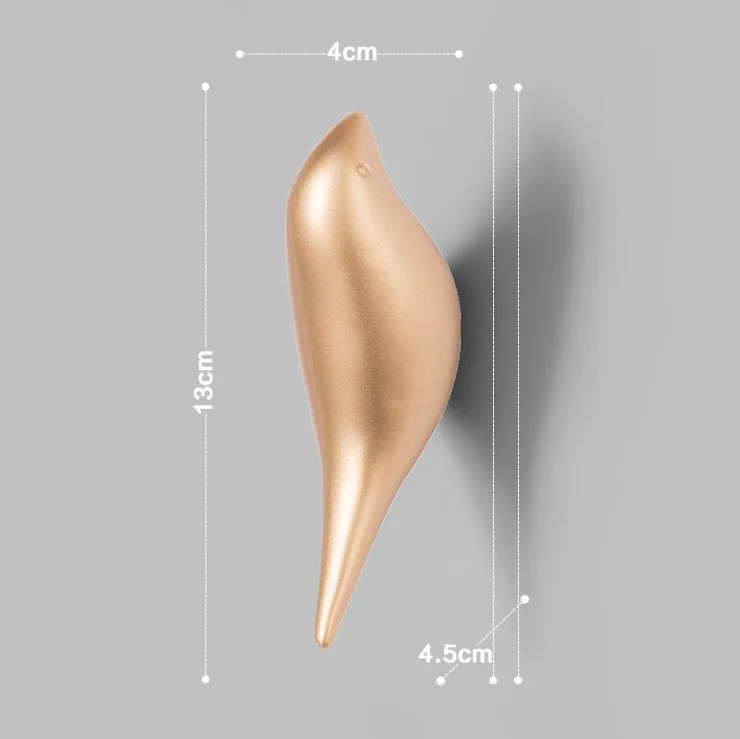 Accesorios creativos para el hogar, gancho decorativo de pared para pájaros, decoración de pared de resina, colgador de puerta de dormitorio, ganchos individuales estéreo, 1 Uds.: Oro