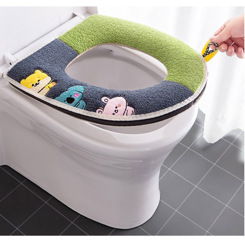 Cotton Linter Overcoat Toilet Case Bathroom Multi Color Toilet Mat Warm Toilet Seat Cover