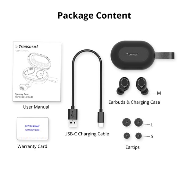 Écouteurs sans fil d'origine Tronsmart Spunky Beat APTX avec QualcommChip,CVC8.0,Bluetooth 5.0,IPX5 étanche, Assistant vocal: Default Title