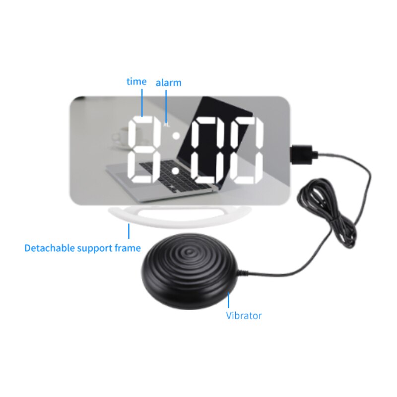 Espejo Despertador con vibración LED para sordos, con recordatorio vibratorio fuerte para personas con discapacidad auditiva, con luz nocturna y sueño pesado