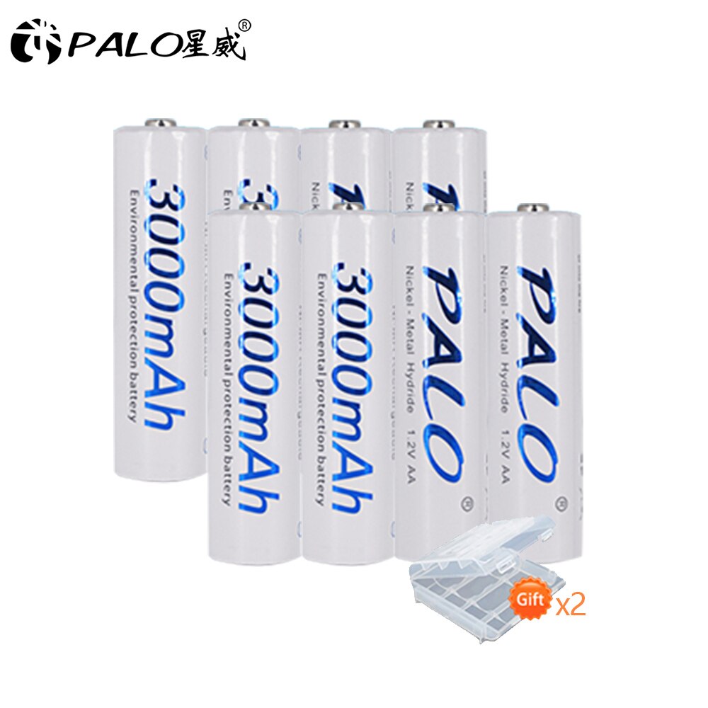 PALO 8 stuks AA Batterij 3000mAh 1.2V NI-MH AA oplaadbare batterijen voor camera LED licht Speelgoed MP3 mp4 microfoon batterijen: 8PCS AA battery