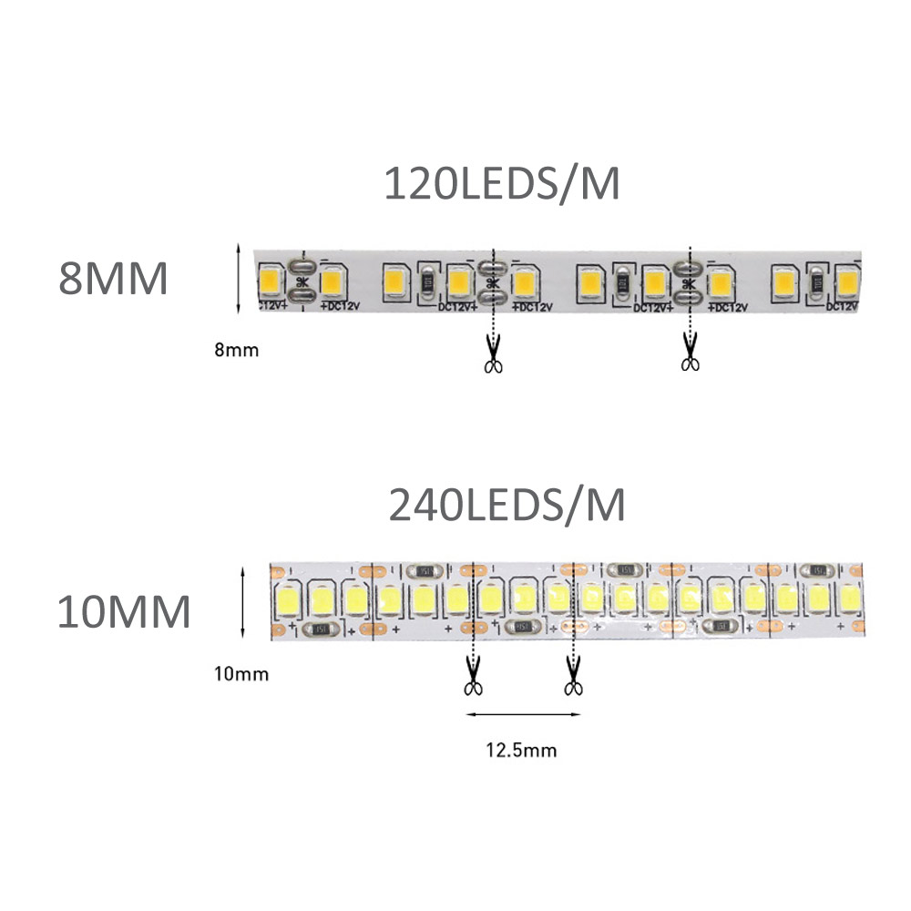 Bande lumineuse LED 12V DC SMD 2835 120LED s/M 1M 2M 3M 4M 5M bande LED Tira blanc 240LED s/M éclairage intérieur Flexible pour la maison