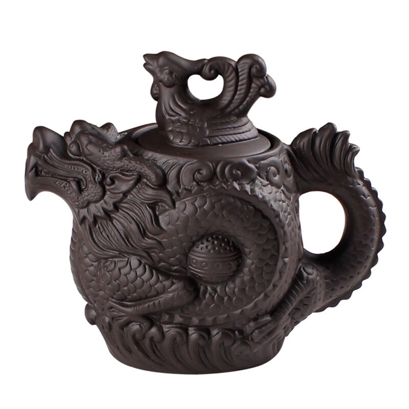 Théière dragon et phénix théière grande capacité service à thé en argile violette bouilloire théière kung fu (noir)