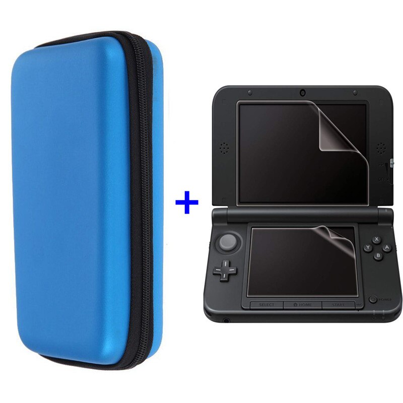 Funda de almacenamiento dura de EVA, carcasa protectora, funda de piel, bolsa con película protectora de pantalla, para 3DS XL LL, DSXL 3, 3DSLL: Blue bag with film