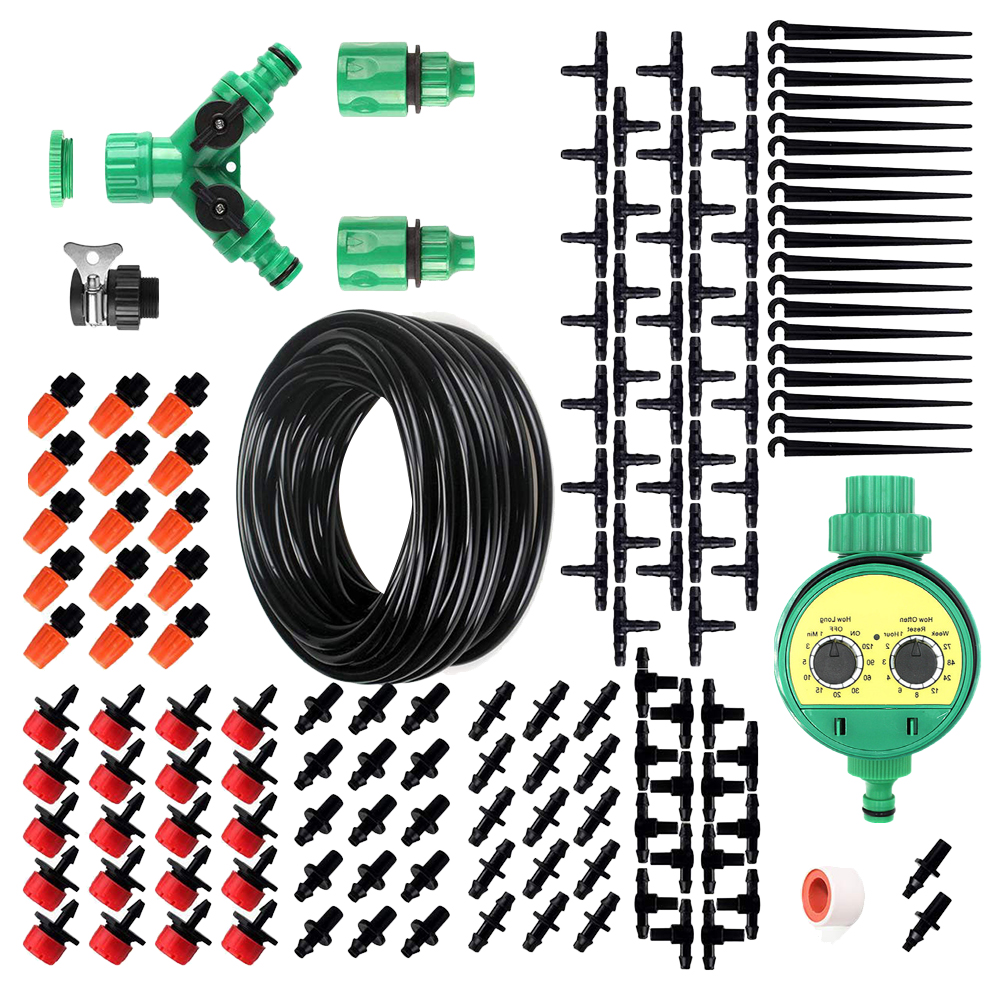 1 Set of 40M DIY Micro Drip Irrigation System Plant Self Watering Cooling Device Garden Hose Kit - Timer: Black Set 2