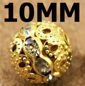 10 stk. 6 8 10 12mm guld sølvfarvede rhinstenskugler krystal løse spacer runde perler til smykkefremstilling gør-det-selv armbåndstilbehør: Grå