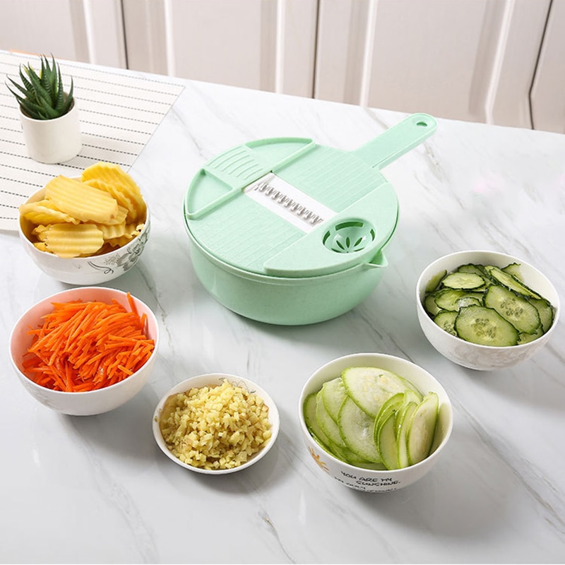 Multifunction Vegetables Cutter kitchen Steel Blade Grater Round Mandoline Slicer Potato Slicer Kitchen Gadget: green