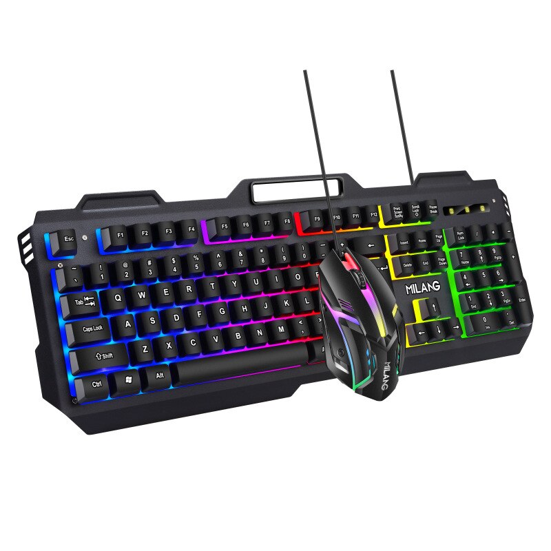 Mechanical Feel Gaming Keyboard Mouse Set Metal Iron Plate Floating Keycap USB Wired Colorful Luminous Keyboard for PC Gamer