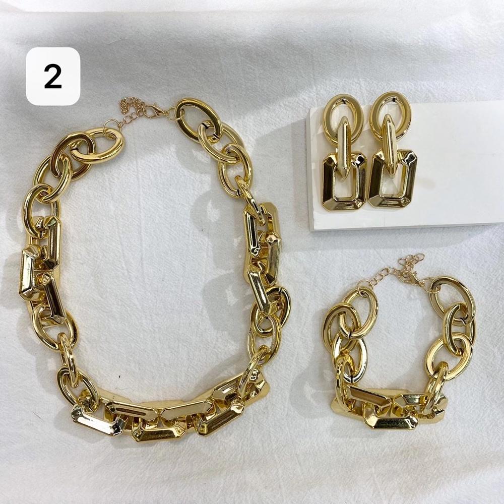 Dames retro gouden dikke kettingset van 3 #39 hiphop punk straatstijl sieraden korte ketting: 2