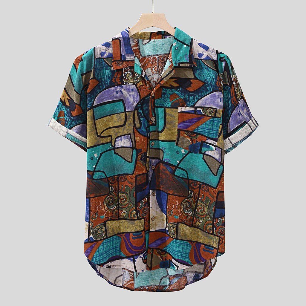 Arrivals Casual Print Brand Shirt Men Short Sleeve Button Tops Loose Men Beach Hawaiian Shirt M-4XL