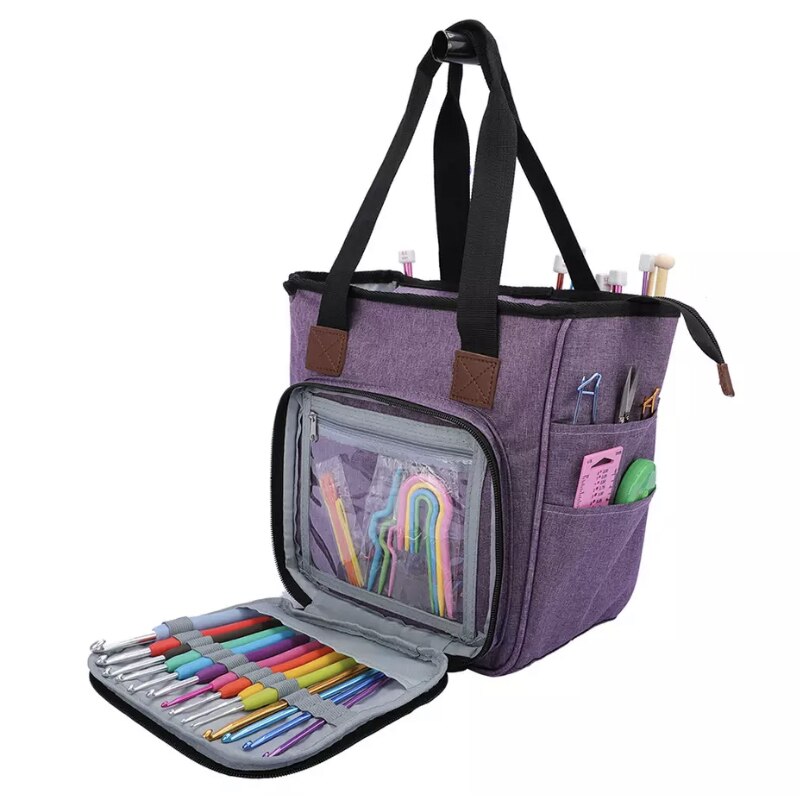 Knitting Bag Portable Yarn Tote Storage Bag Wool Crochet Hooks Knitting Needles Sewing Supplies Set DIY Household Organizer ZXH: Purple 420g
