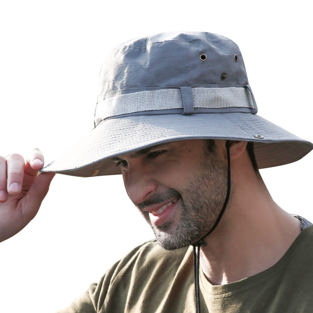 Men Outdoor Boonie Sun Hats Wide Brim UPF 50+ Sun Protection Breathable Hiking Camping Bucket Hat Black Gray Khaki: Gray