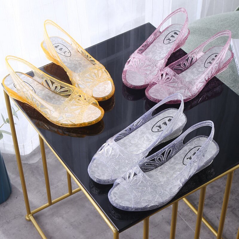 Crystal SandalsWoman, Summer Jelly Shoes,Wedges Women Casual Slippers,Household Slides, Slip On,Pink, Purple ,Gold,Black